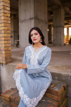 Pastel Blue Embroidered Co-Ord Set
