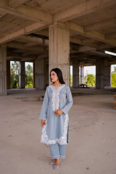 Pastel Blue Embroidered Co-Ord Set