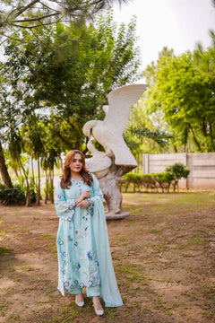 Aqua Floral Embroidered 3-Piece
