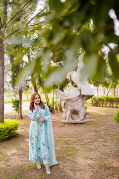 Aqua Floral Embroidered 3-Piece