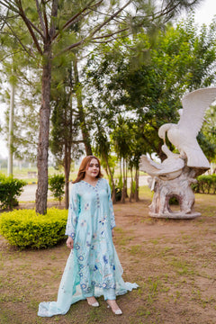 Aqua Floral Embroidered 3-Piece