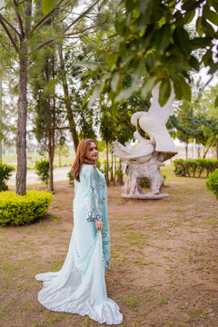 Aqua Floral Embroidered 3-Piece