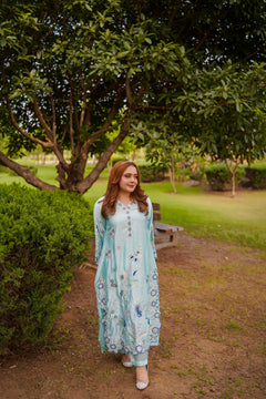 Aqua Floral Embroidered 3-Piece