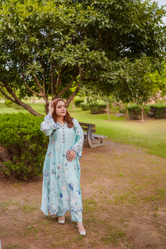 Aqua Floral Embroidered 3-Piece