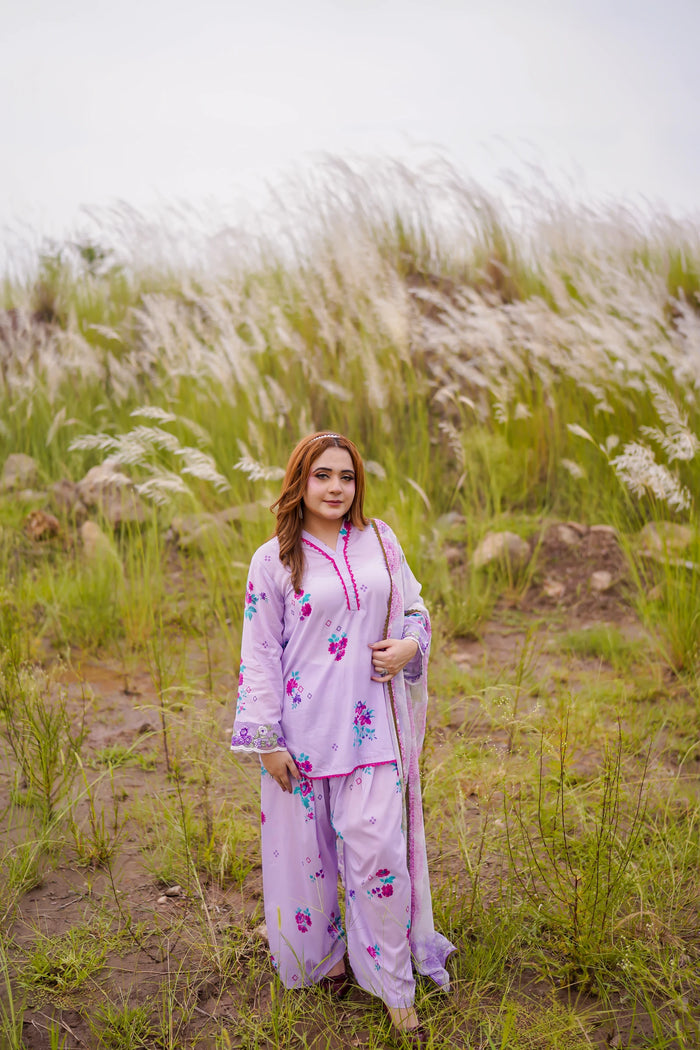 Khatoon Lilac Floral 3-Piece Lawn Suit