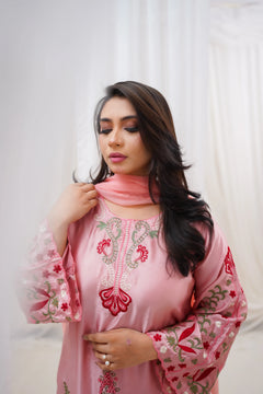 Aimin Luxury Pink Embroidered 3-Piece Silk Suit