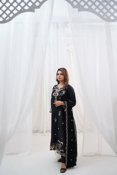 Midnight Black Embroidered 3-Piece Pakistani Suit