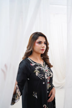 Midnight Black Embroidered 3-Piece Pakistani Suit