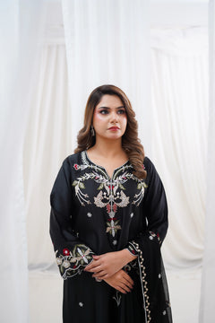 Midnight Black Embroidered 3-Piece Pakistani Suit