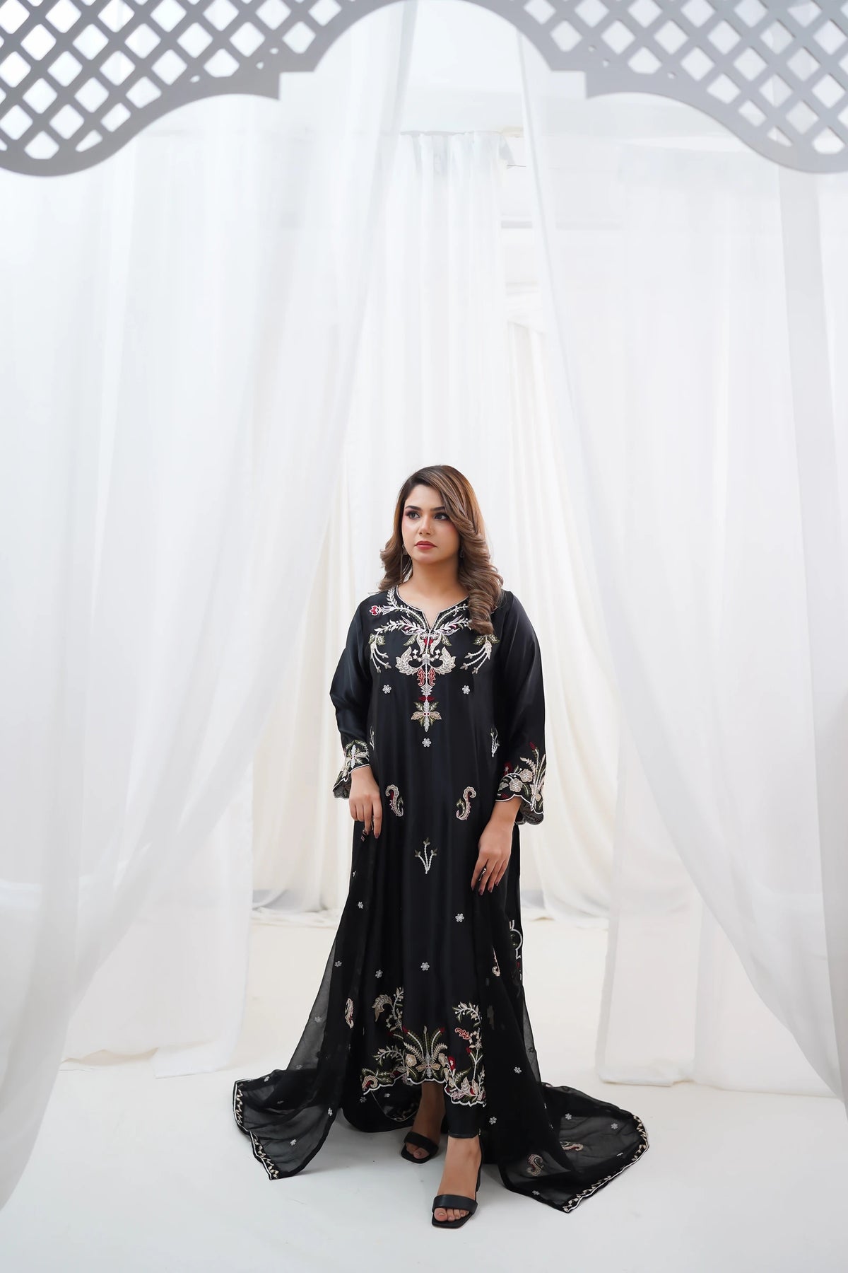 Midnight Black Embroidered 3-Piece Pakistani Suit