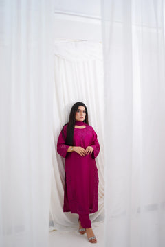 Aimin Luxury Magenta Embroidered 3-Piece Silk Suit