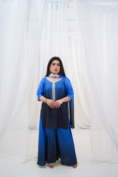 Royal Blue to Navy Gradient Suit with Pearl-Style Neckline