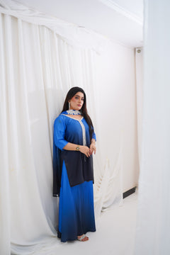 Royal Blue to Navy Gradient Suit with Pearl-Style Neckline
