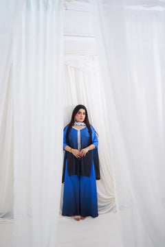 Royal Blue to Navy Gradient Suit with Pearl-Style Neckline