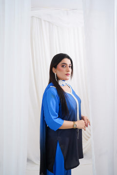 Royal Blue to Navy Gradient Suit with Pearl-Style Neckline