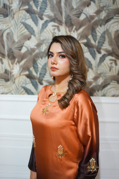 Burnt Orange & Charcoal Brown Embroidered Suit with Gold Detailing