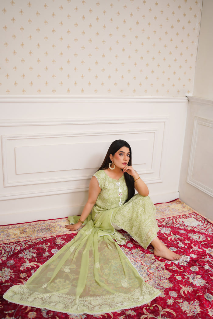 Pistachio Green Embroidered Suit with Dupatta