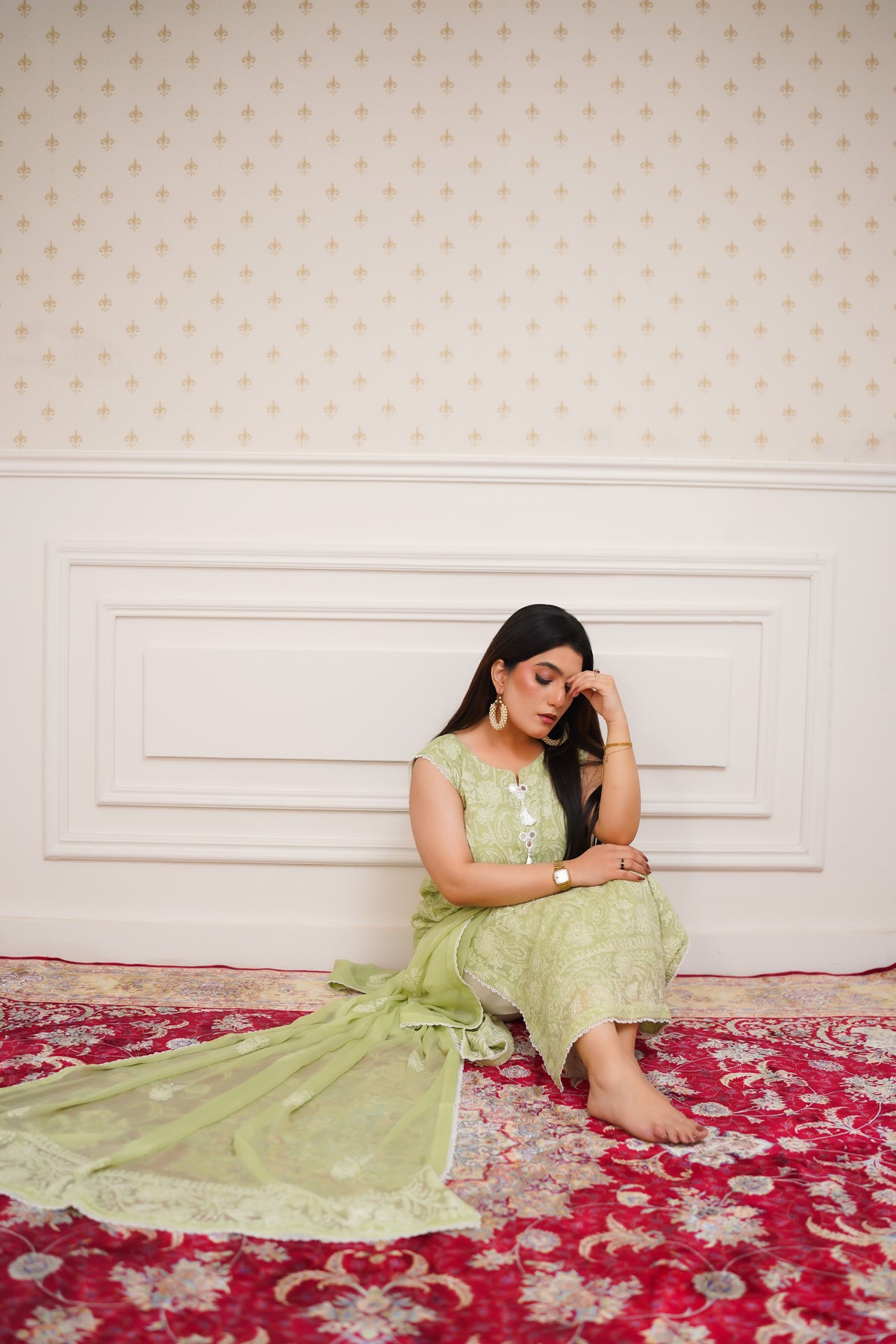 Pistachio Green Embroidered Suit with Dupatta