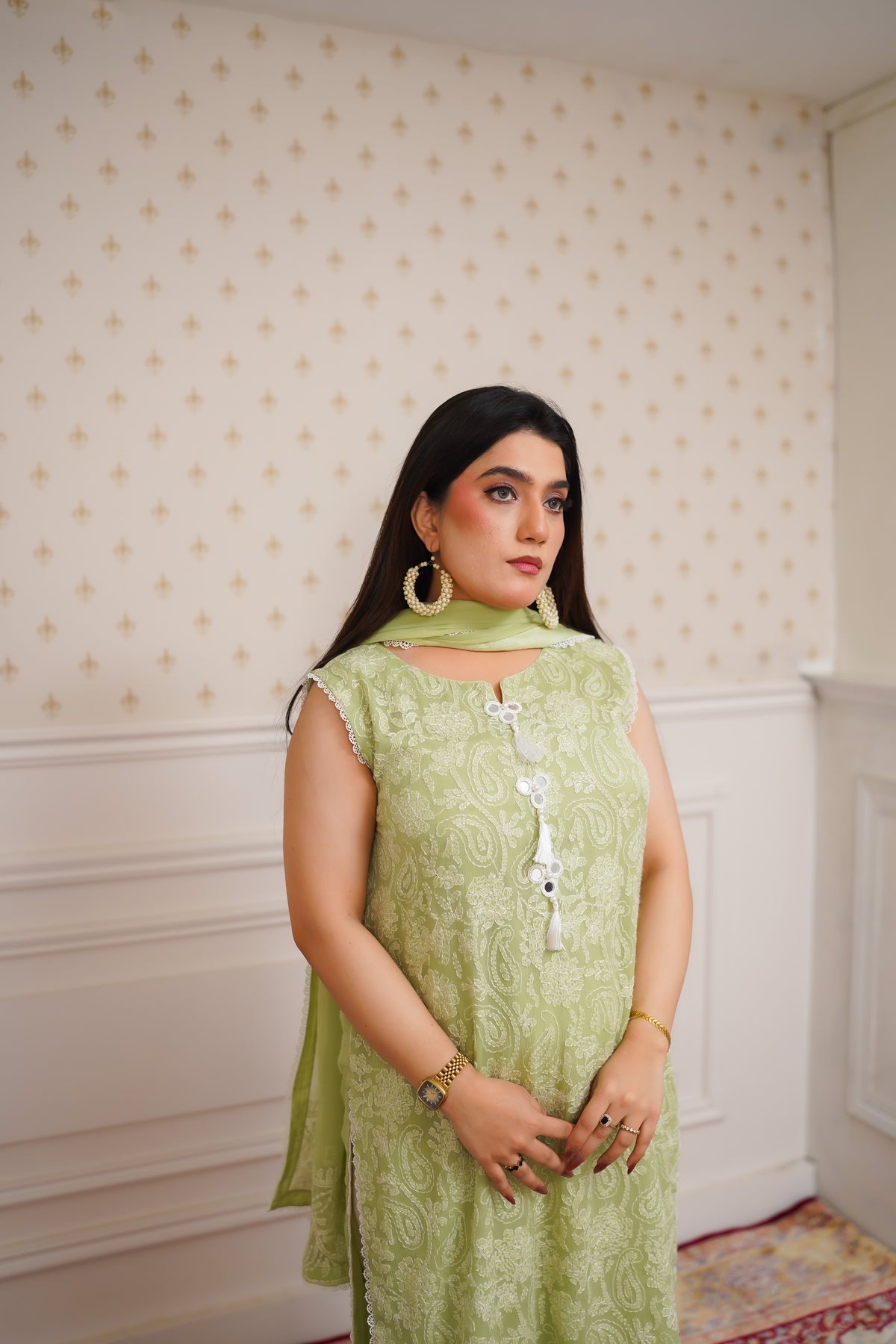 Pistachio Green Embroidered Suit with Dupatta