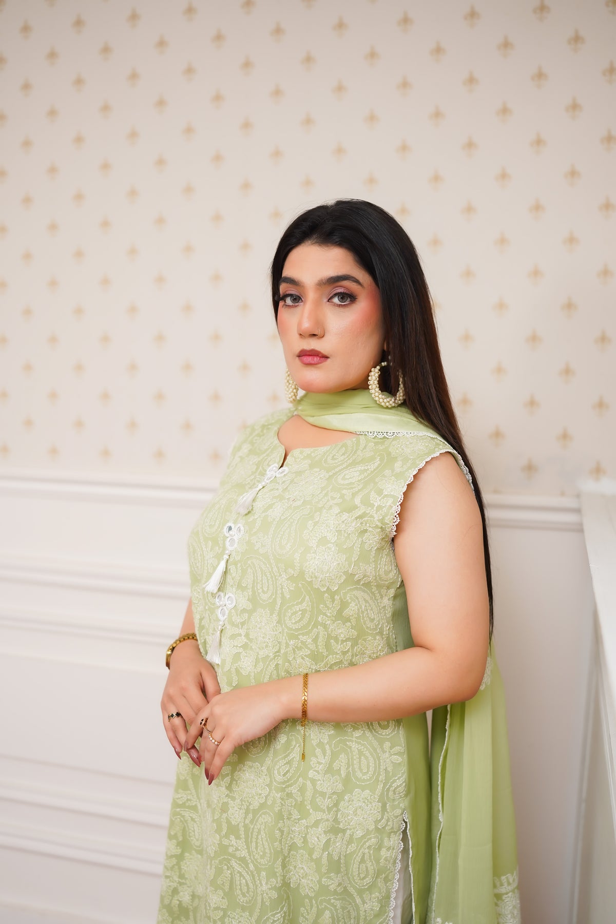 Pistachio Green Embroidered Suit with Dupatta