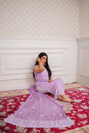 Dreamy Lavender Embroidered Suit with Lace Accents