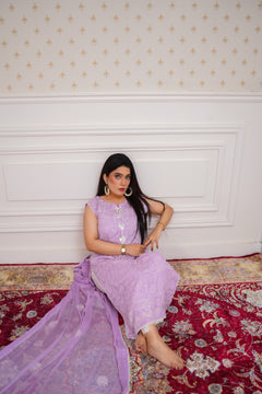 Dreamy Lavender Embroidered Suit with Lace Accents