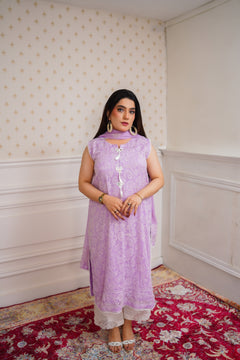 Dreamy Lavender Embroidered Suit with Lace Accents