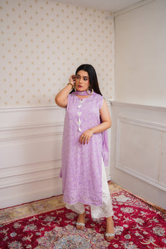 Dreamy Lavender Embroidered Suit with Lace Accents