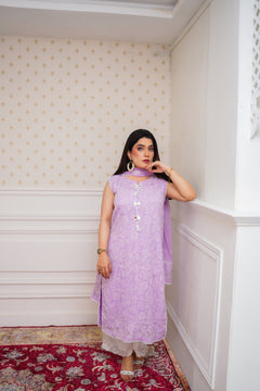 Dreamy Lavender Embroidered Suit with Lace Accents