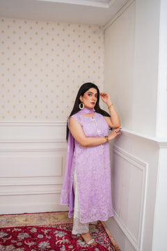 Dreamy Lavender Embroidered Suit with Lace Accents