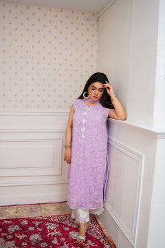 Dreamy Lavender Embroidered Suit with Lace Accents