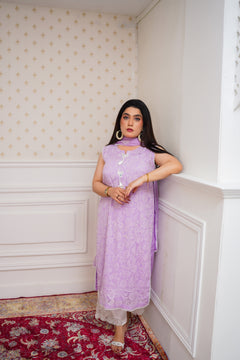 Dreamy Lavender Embroidered Suit with Lace Accents