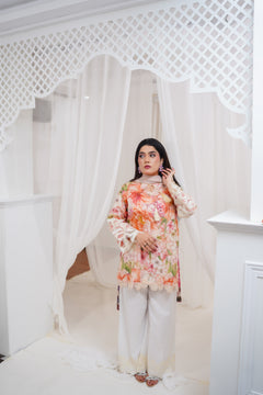 Peach Floral 3-Piece Suit with White Trousers