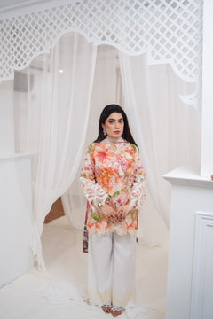 Peach Floral 3-Piece Suit with White Trousers