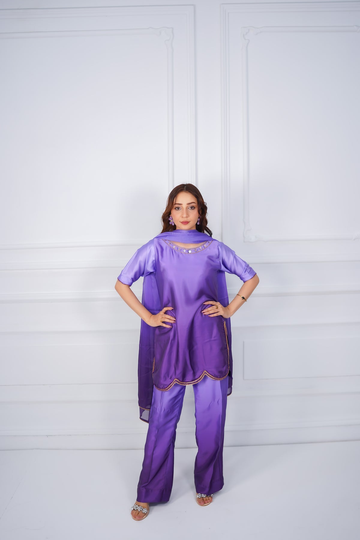 Royal Purple Embroidered Suit with Golden Detailing