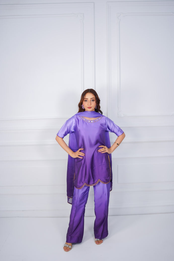 Royal Purple Embroidered Suit with Golden Detailing