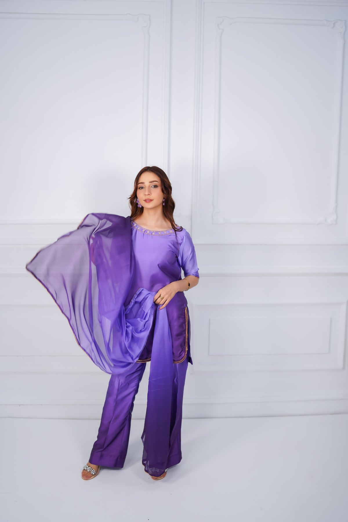Royal Purple Embroidered Suit with Golden Detailing