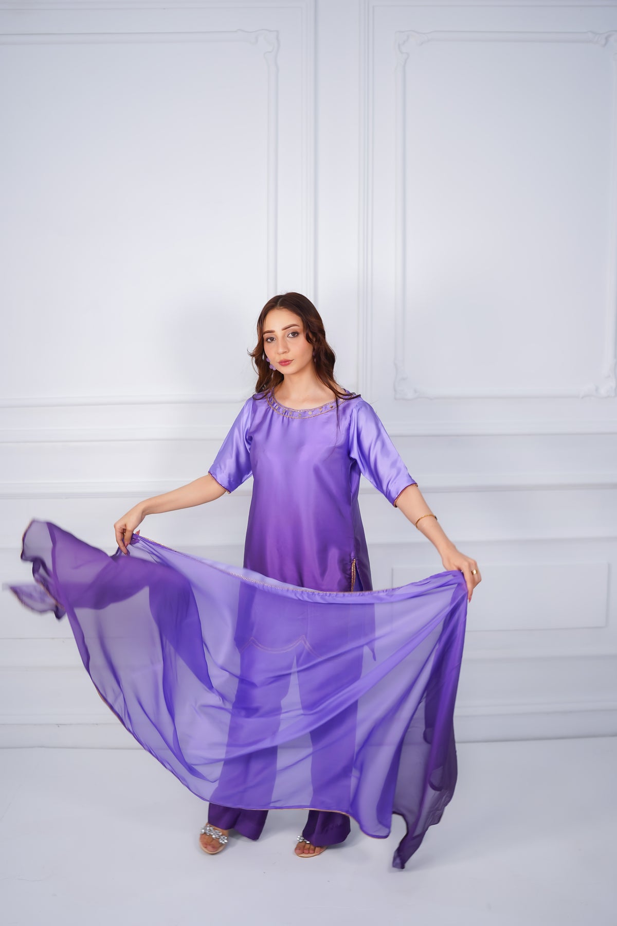 Royal Purple Embroidered Suit with Golden Detailing