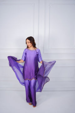 Royal Purple Embroidered Suit with Golden Detailing