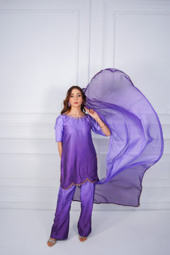 Royal Purple Embroidered Suit with Golden Detailing