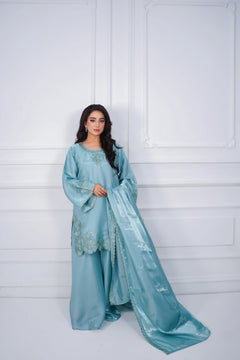 Ice Blue Embroidered 3-Piece