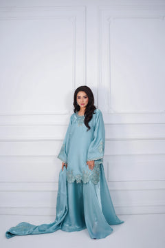 Ice Blue Embroidered 3-Piece