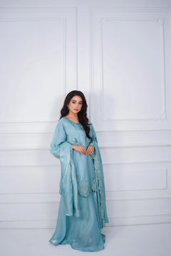 Ice Blue Embroidered 3-Piece
