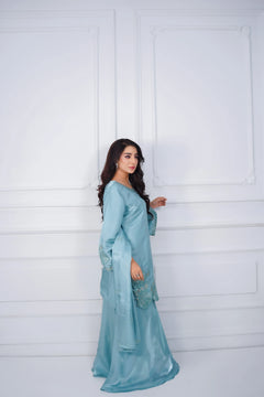 Ice Blue Embroidered 3-Piece