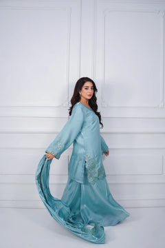 Ice Blue Embroidered 3-Piece