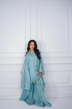 Ice Blue Embroidered 3-Piece