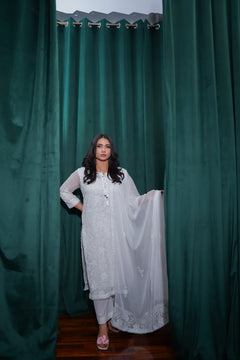 Khatoon White Embroidered Shirt Dupatta
