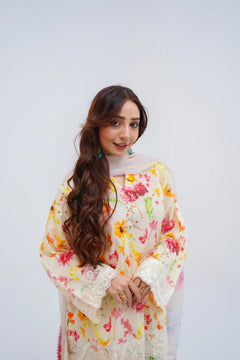 Khatoon Ivory Floral Printed 3-Piece Lawn Suit