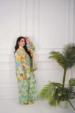 Khatoon Pastel Green Floral & Butterfly Printed 3-Piece Lawn Suit