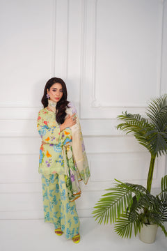 Khatoon Pastel Green Floral & Butterfly Printed 3-Piece Lawn Suit
